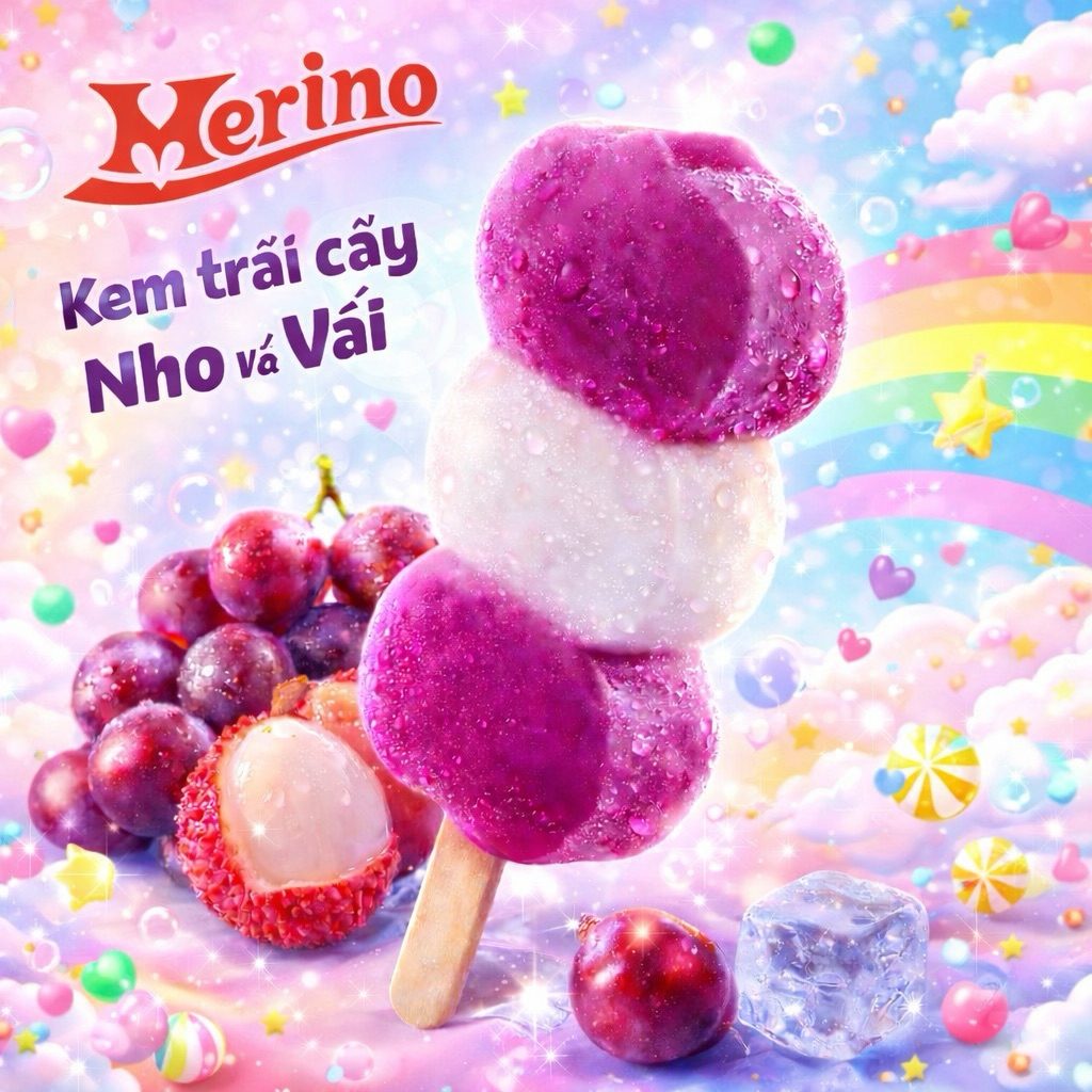 Kem merino nho vải 54g