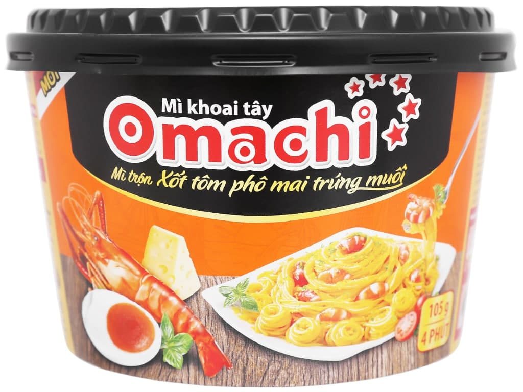 Mì Omachi trộn tôm phô mai trứng muối