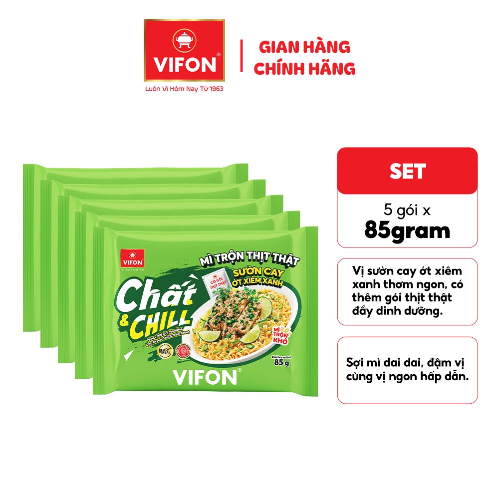 Mì trộn sườn cay ớt xiêm xanh chất chill vifon 85g